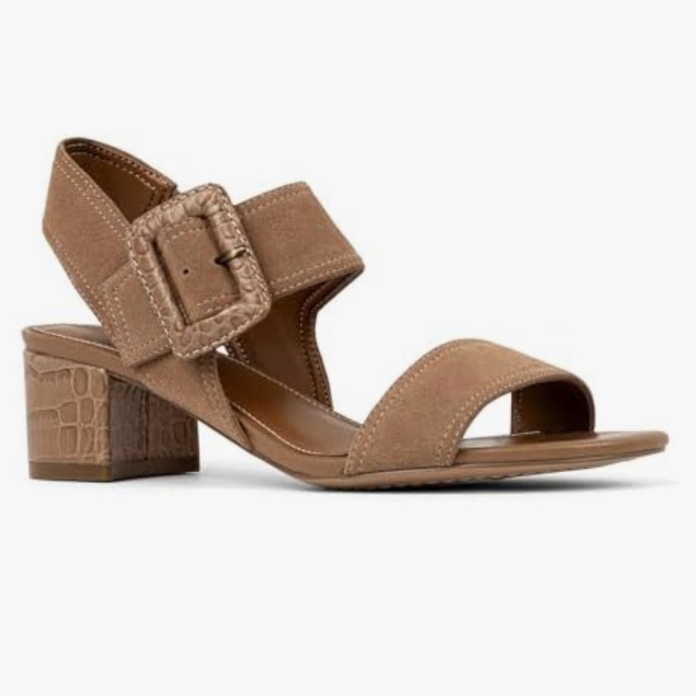 Donald Pliner Nevespo2 Suede Ankle Strap Block Heel Sandal Tobacco SZ 11